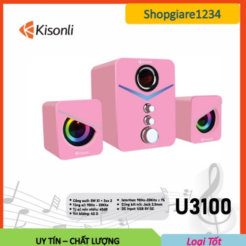 Loa Máy Tính Để Bàn 2.1 Kisonli U-3100 Màu Hồng Led Rgb- Hàng Chính Hãng 100%, Full Box