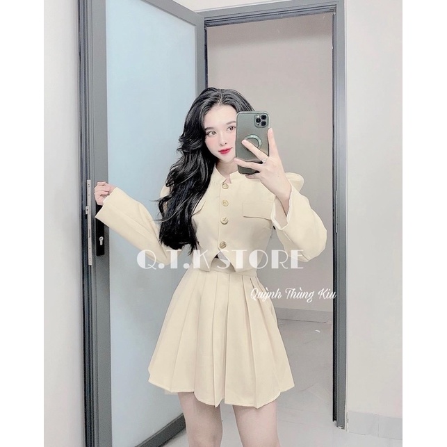 Set tiểu thư tay dài cúc đồng