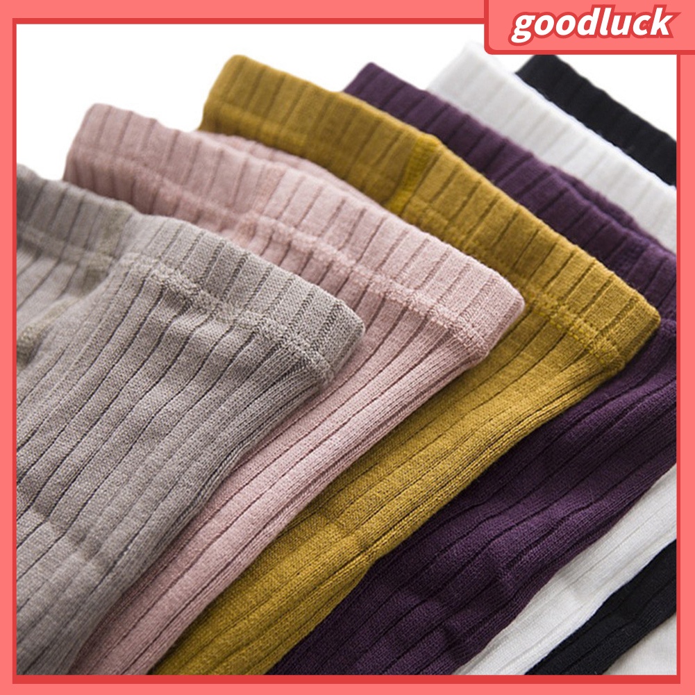 [GOCK] Quần Tất Dệt Kim Co Giãn Màu Trơn Họa Tiết Kẻ Sọc Giữ Ấm Dành Cho Bé Gái