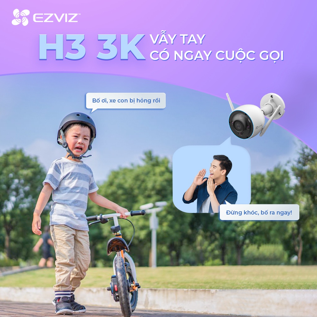 Tại video Camera EZVIZ H3 3K độ phân giải 5MP, đàm thoại 2 chiều, camera ngoài trời,vẫy tay gọi điện báo động