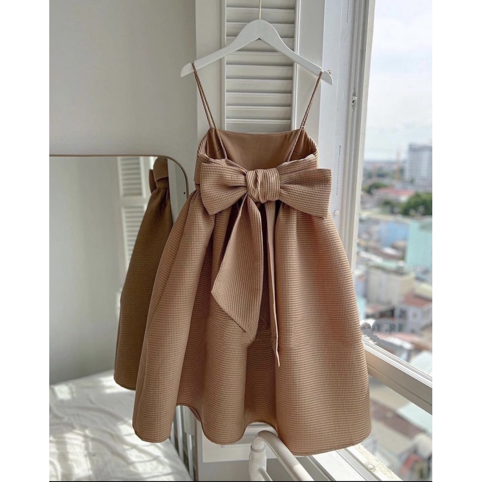 VÁY 2 DÂY THẮT NƠ SAU LƯNG, ĐẦM XỐP, DÁNG BABY DOLL RỘNG