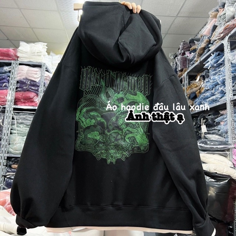 Áo hoodie nỉ form rộng xin hình ĐẦU LÂU XANH cực chất ở sau lưng, áo hoodie nỉ form rộng mềm mịn ấm áp thời trang unisex