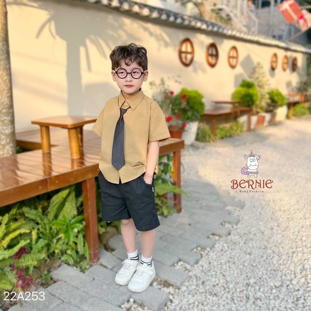 Áo sơ mi cộc tay kèm cà vạt Bernie cho bé trai