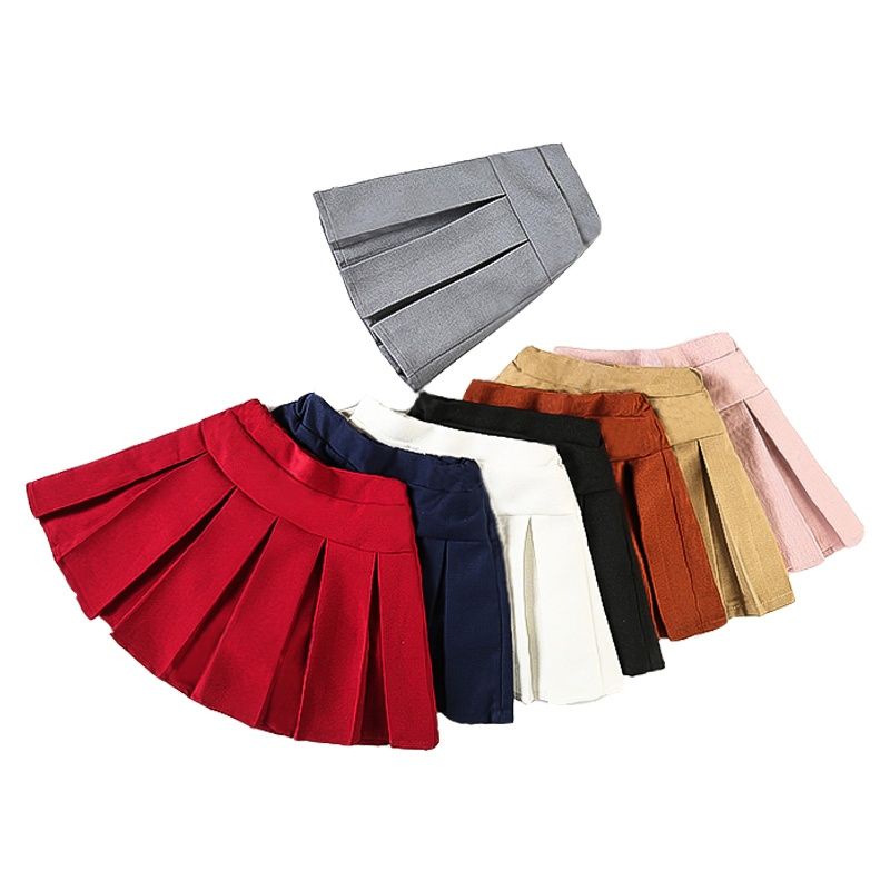 Chân Váy Ngắn Xếp Ly Màu Đỏ Rượu Thời Trang Xuân Thu Cho Bé Gái