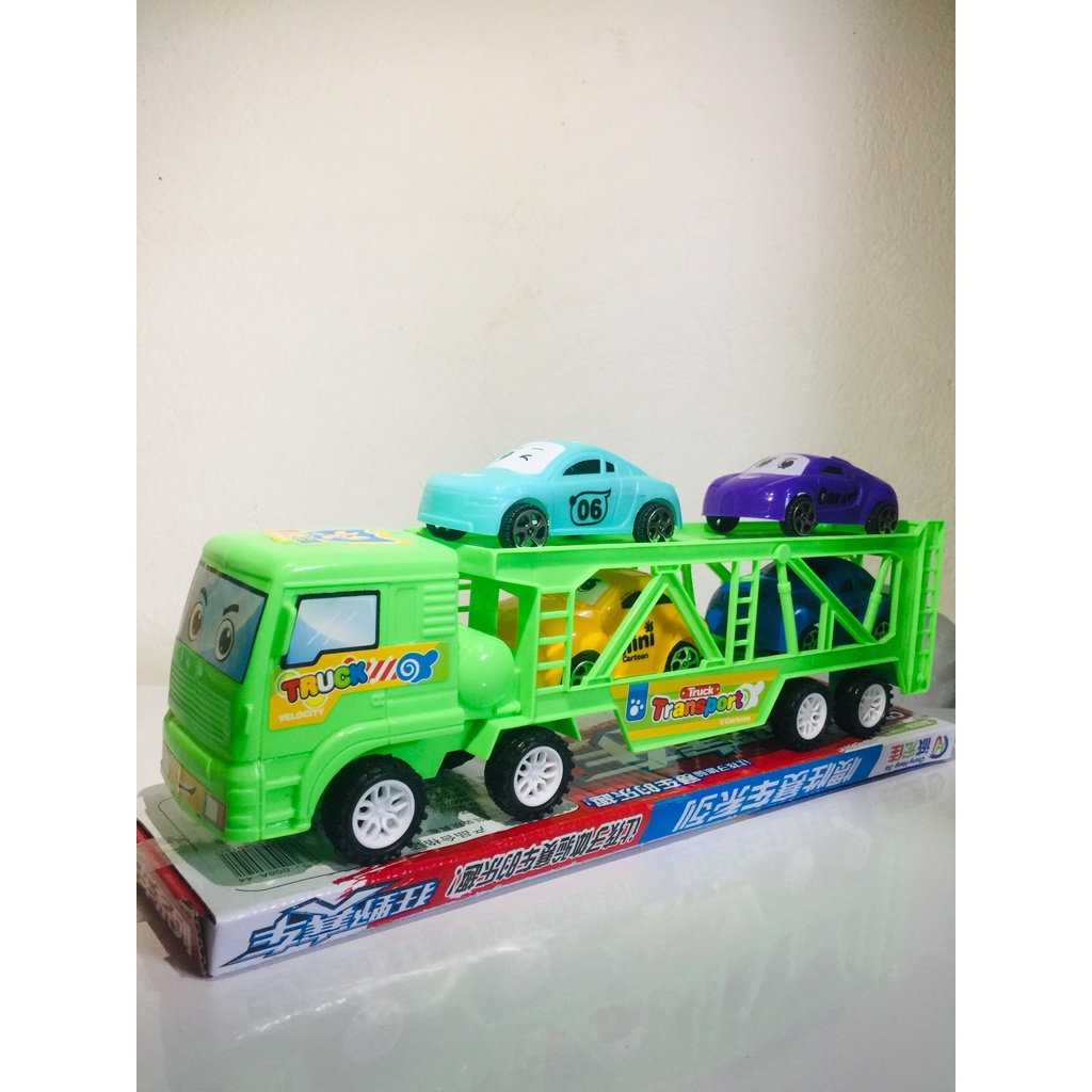 Đồ chơi xe tải đầu kéo 2 tầng chở 4 xe con