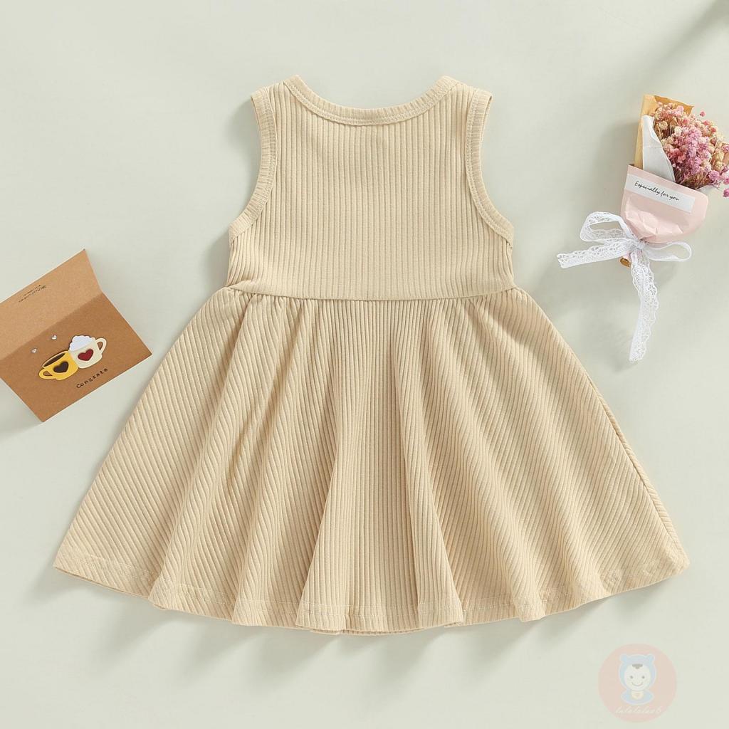 Đầm Sát Nách Cổ Tròn Dáng Chữ A Màu Trơn Thời Trang Mùa Hè Xinh Xắn Cho Bé Gái LAA6