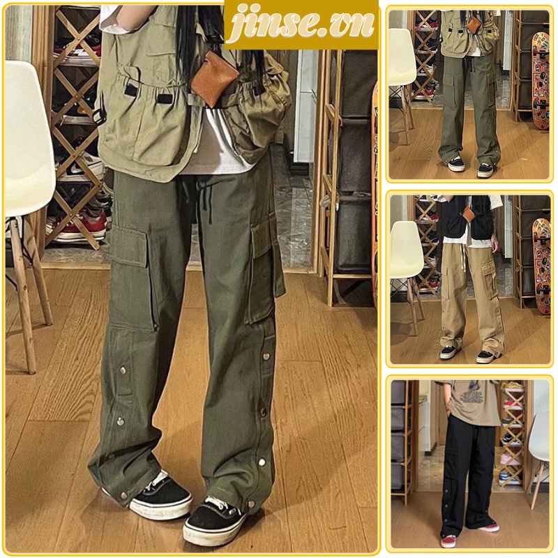 Quần túi hộp nam Nhiều Túi Màu Trơn cargo pants Phong Cách Hàn Quốc quần ống rộng Nam Nữ