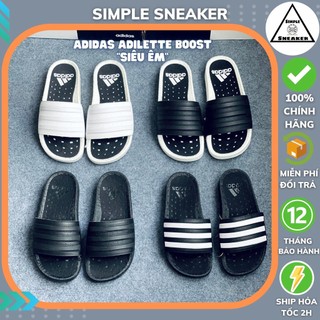 Dép Adidas Boost Chính Hãng 🔴SIMPLE SNEAKER🔴Adidas Dép Quai Ngang Adilette Boost Core Black Cloud White Siêu Êm [EG1910]