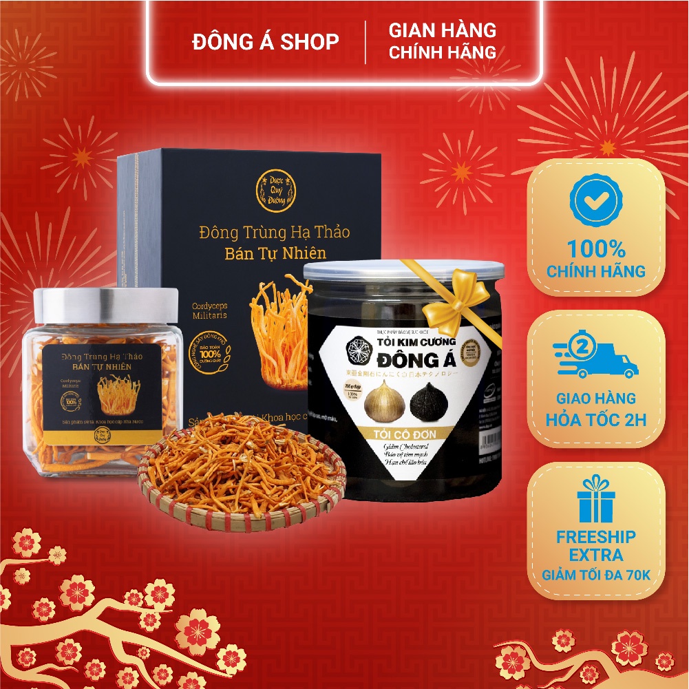Đông trùng hạ thảo sấy khô Dược Quý Đường hộp 20g -Tặng hộp tỏi đen 200g -Đông Trùng bán tự nhiên, bổ phế, ích can thận