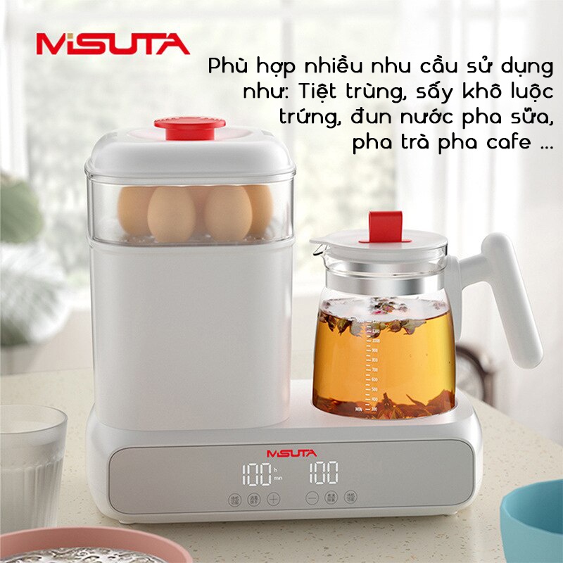 Máy hâm sữa tiệt trùng bình sữa sấy khô kết hợp máy đun nước pha sữa MISUTA-MDXT-19001 điều chỉnh nhiệt độ