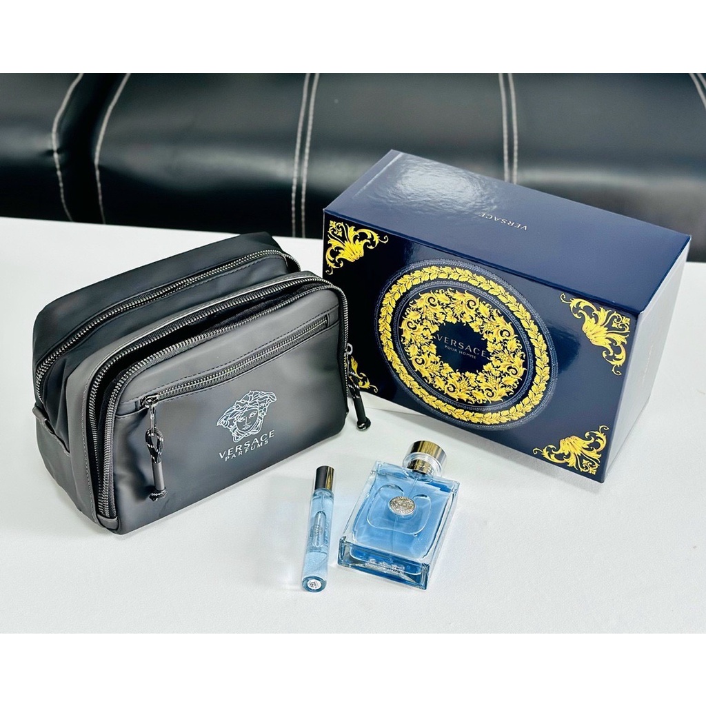 Set Nước Hoa Nam Versace Pour Homme EDT Set 3 Món (100ml + Mini 10ml + Túi)