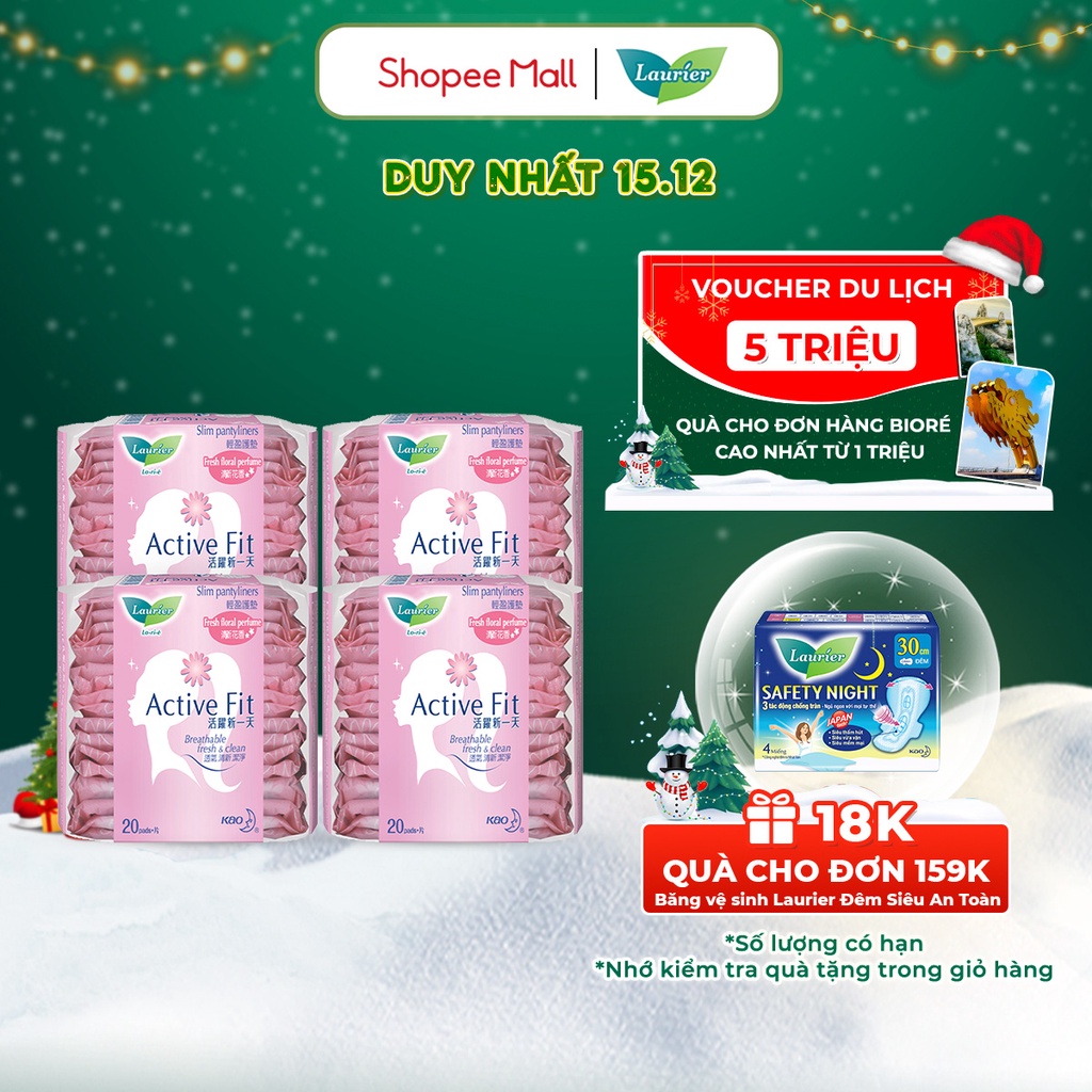 Combo 4 Băng vệ sinh hàng ngày Laurier Active Fit mềm mịn khô thoáng hương hoa 20 miếng