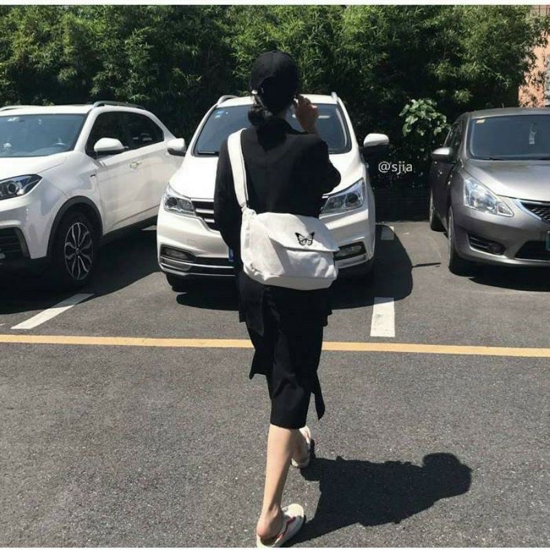 Túi tote đeo chéo đeo vai vải canvas giá rẻ đi học đi chơi unisex phong cách ullzang hình bươm bướm