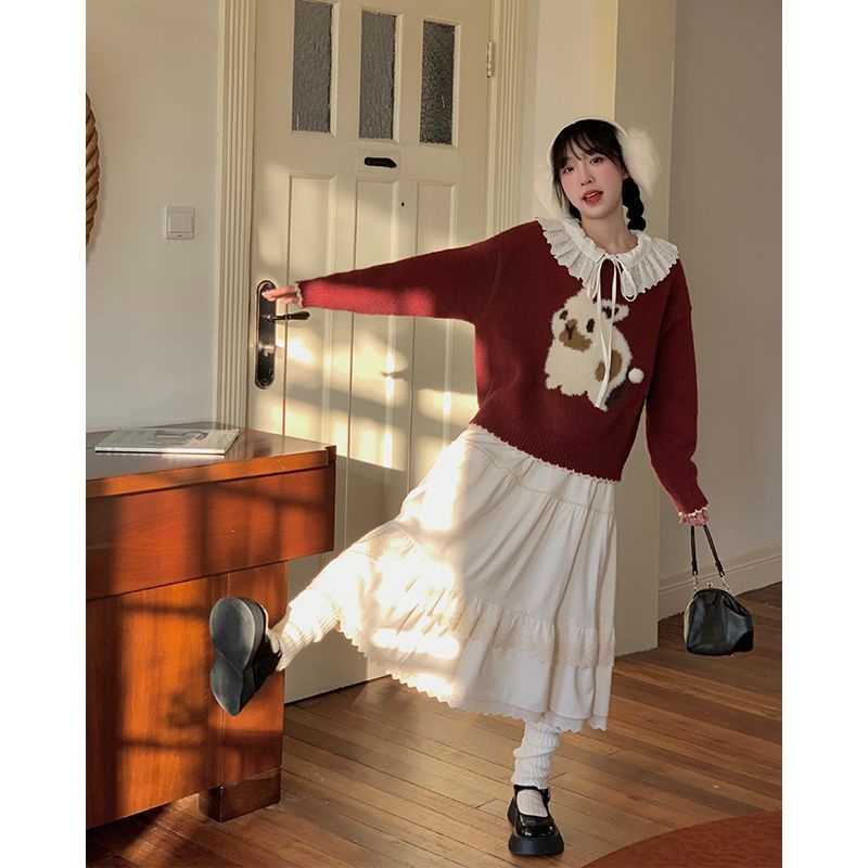 Áo Sweater Xindahui Cổ Tròn In Hình Thỏ Giáng Sinh Thời Trang Thu Đông 2022 Cho Nữ