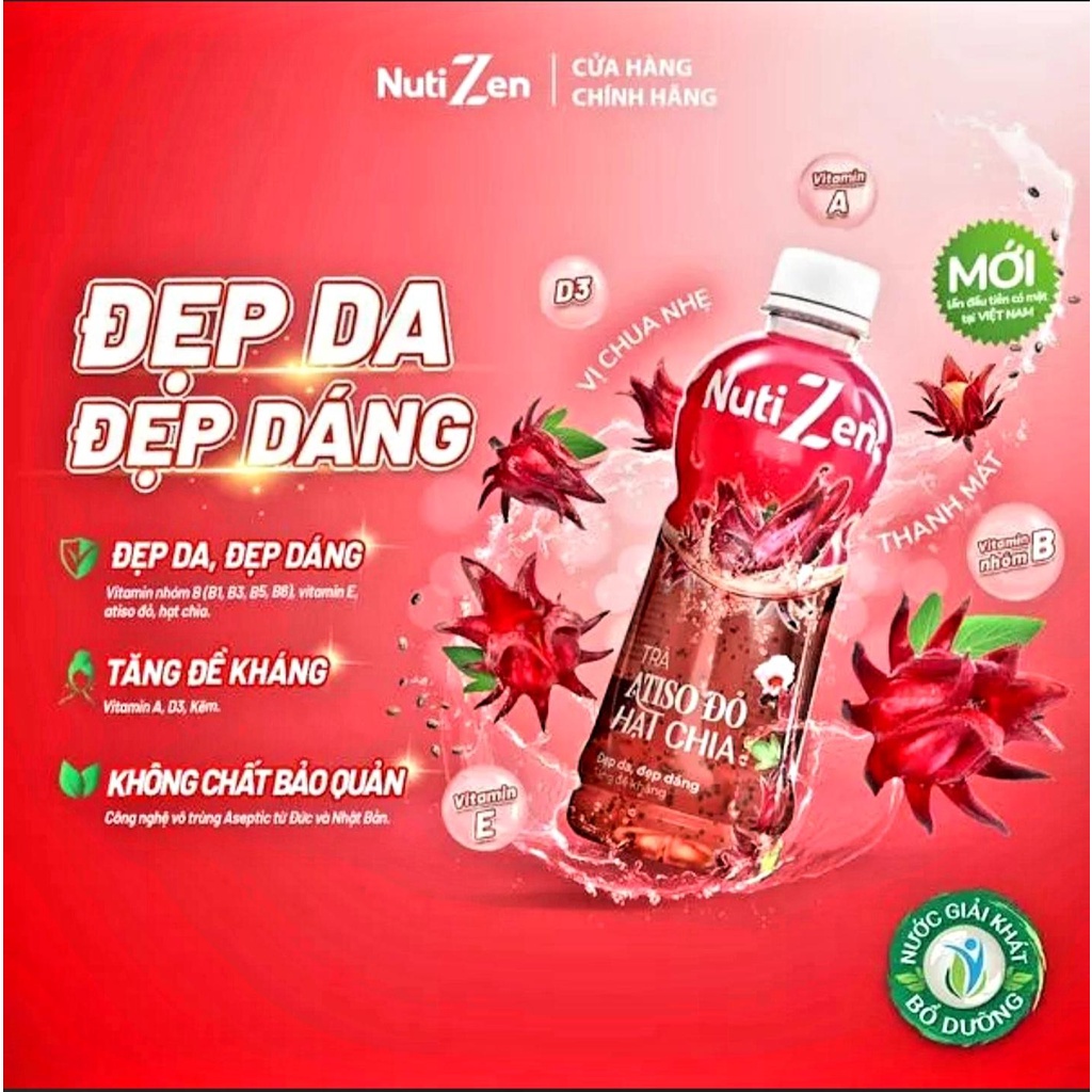 [HSD T9-2023] Lốc 6 Chai Trà Atiso Đỏ Hạt Chia Nutizen - Đẹp Da, Đẹp Dáng, Tăng Đề Kháng 290ml.