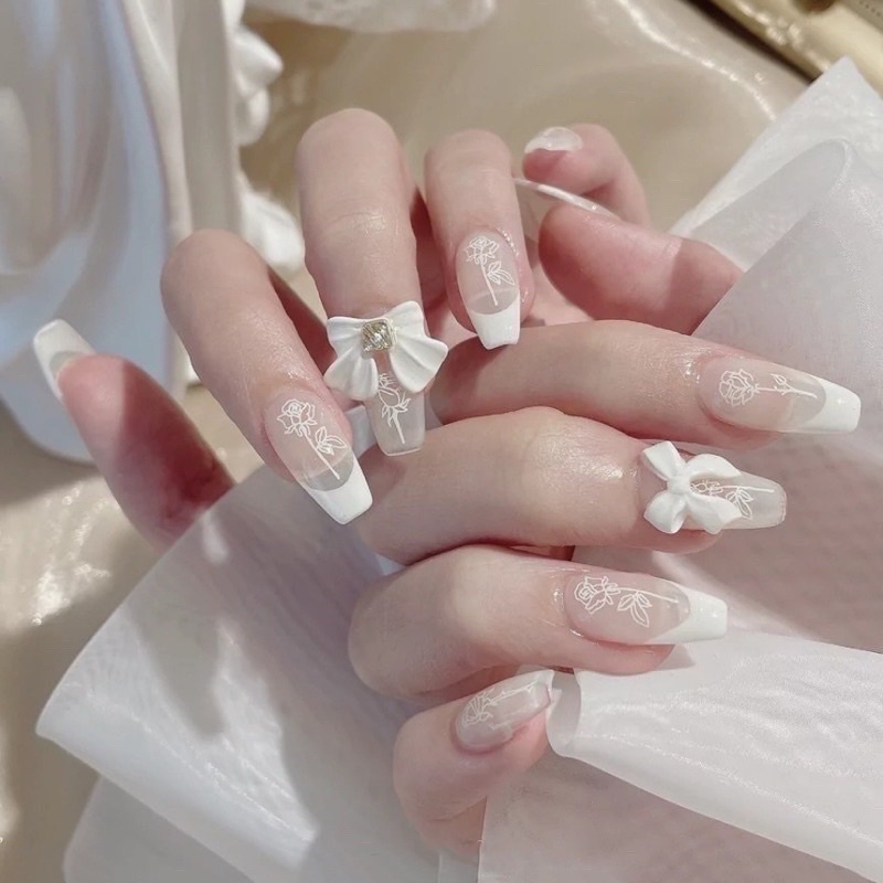 Nail Box thiết kế theo yêu cầu - nail cô dâu hoa hồng đính nơ