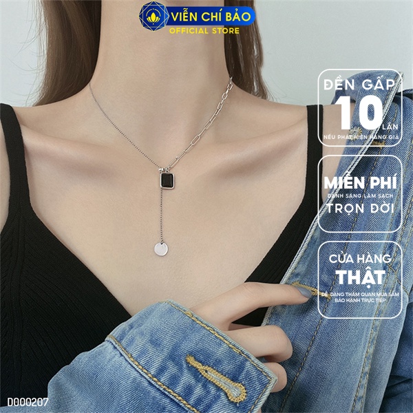 Dây chuyền đá vuông đen charm tròn chất liệu bạc Thái 925 thời trang phụ kiện trang sức nữ Viễn Chí Bảo D000207