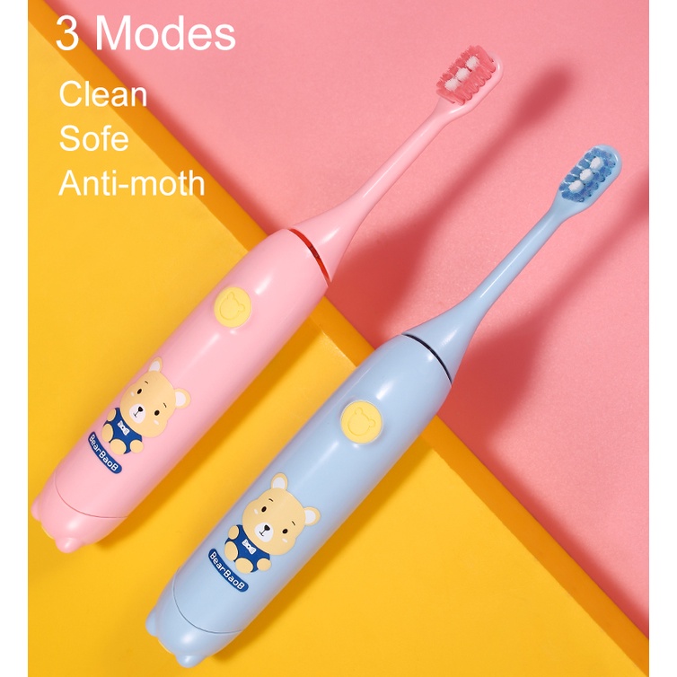 Bàn chải đánh răng điện trẻ em 3 chế độ chải răng với 2 đầu bàn chải thay thế