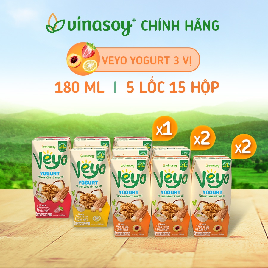 Combo Sữa chua uống từ thực vật Veyo Yogurt Phiên bản đặc biệt 03 vị (15 Hộp x 180ml)