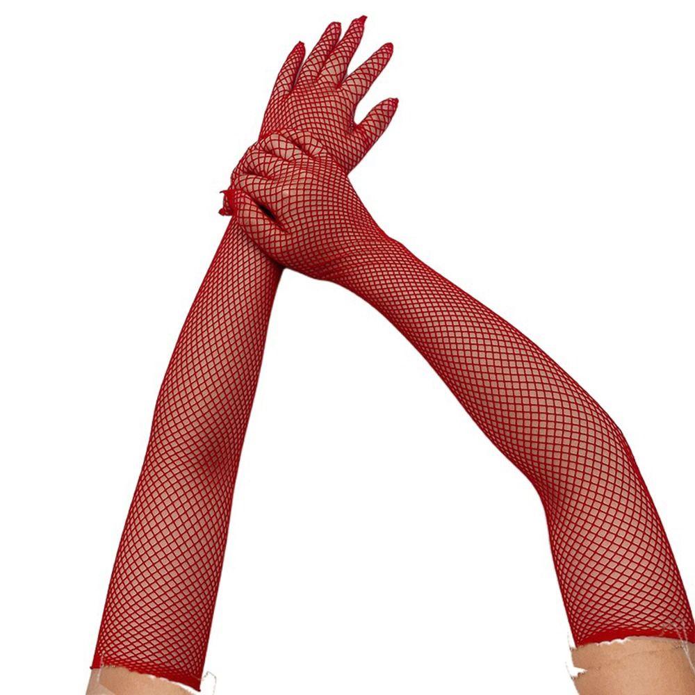 TWINKLE Găng Tay Lưới Mỏng Đính Đá Hóa Trang Phong Cách Gothic Punk