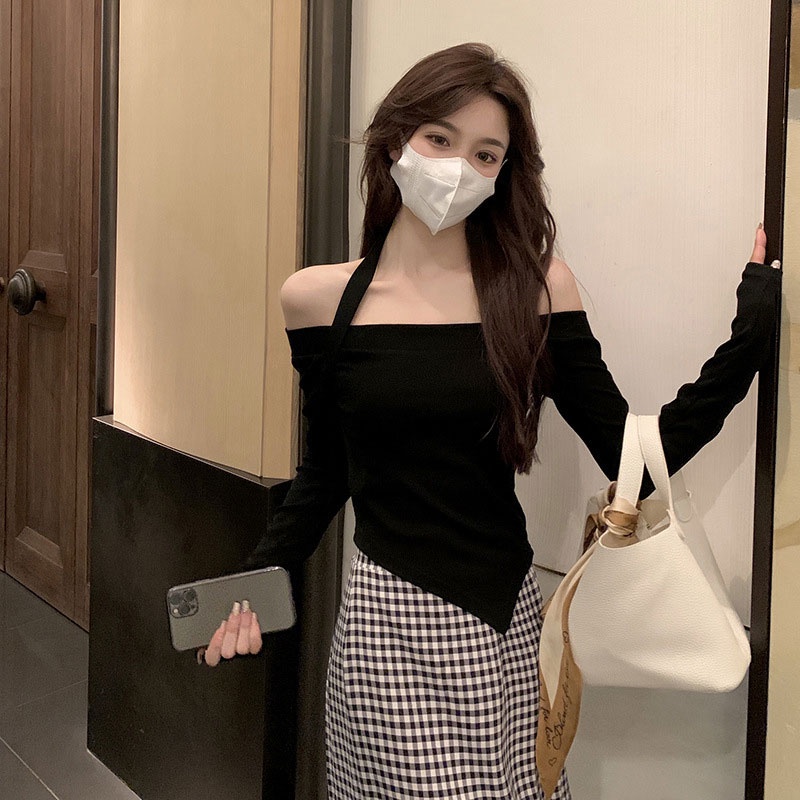 Áo Kiểu Tay Dài Hở Vai Màu Trơn Dáng Ôm Thời Trang Dành Cho Nữ