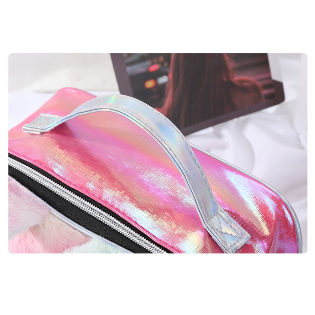 Túi Bông Đựng Mỹ Phẩm Có Khóa Kéo Họa Tiết Hoạt Hình Dễ Thương