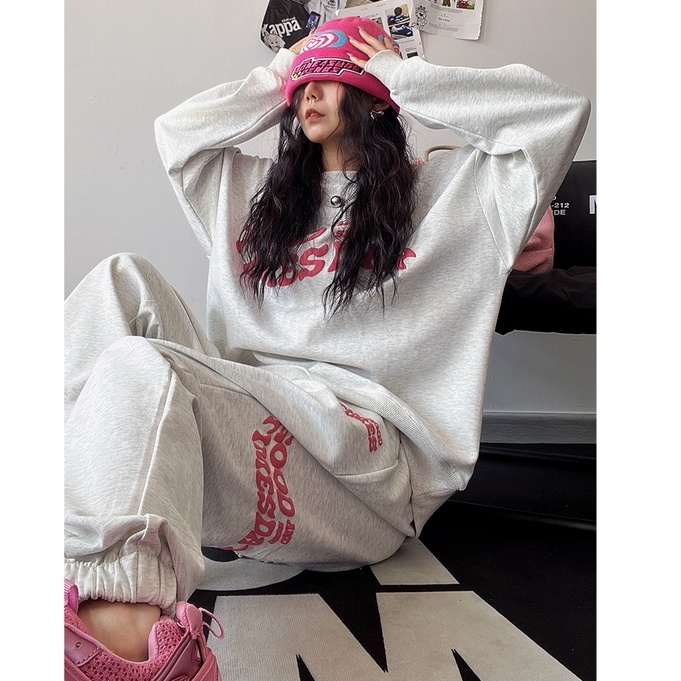 Ethelgirl Quần Thể Thao Ống Rộng Lưng Cao In Họa Tiết vintage Mỹ Cho Nữ