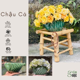 Bình hoa hình cá xanh - Thanh ngư bình - gốm Bát Tràng