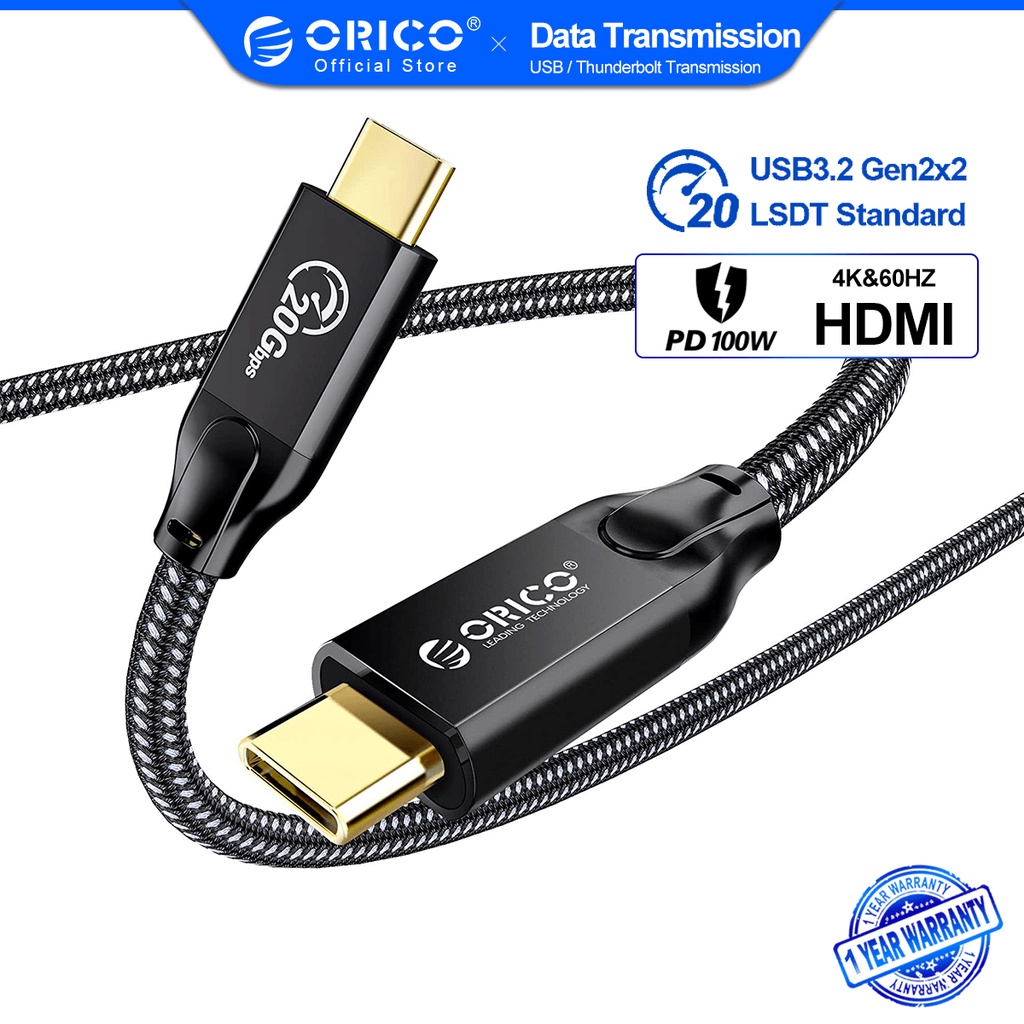 Dây Cáp ORICO USB C Sang USB C 100W PD Type C 20Gbps USB C 3.2Gen 2X2 USB C 4K UHD Cho Thunderbolt3 Qculus Quest MacBook Pro iPad Pro