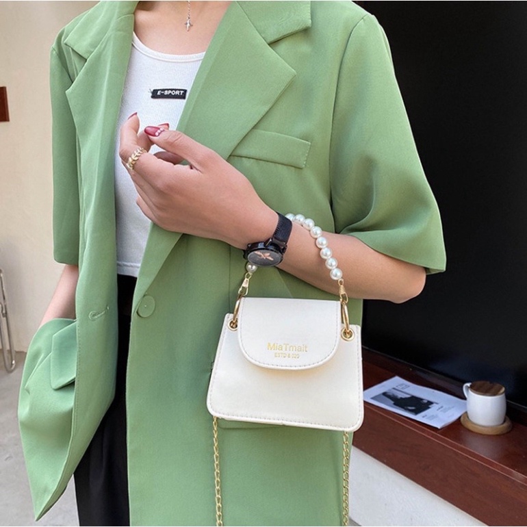 Túi xách nữ đeo chéo đi chơi phong cách hàn quốc phối dây ngọc MiaT Zuliashop8386