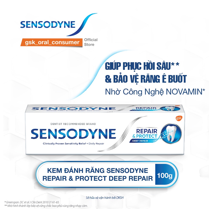 Bộ  2 Kem đánh răng Sensodyne Repair & Protect Deep Repair 100g/tuýp kem đánh răng phục hồi men răng