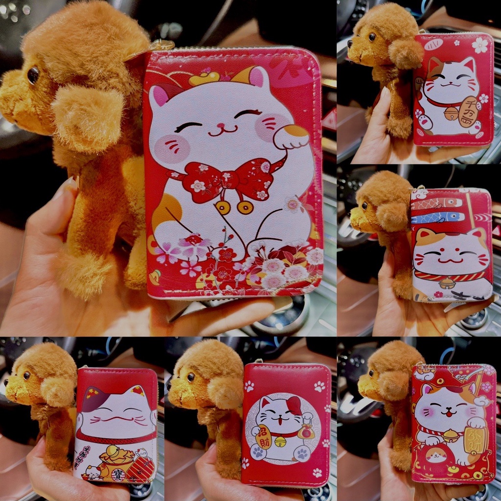 Ví ngắn cầm tay thiết kế 3 nếp gấp họa tiết mèo thần tài năm quý mão 2023