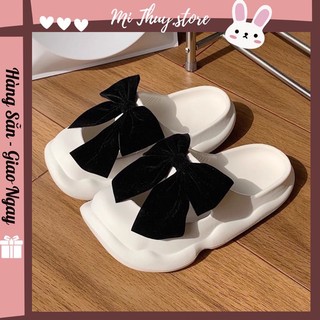 (Hàng sẵn) Dép sục mẫu mới khoét mũi nơ nhung đen hot trend ulzzang