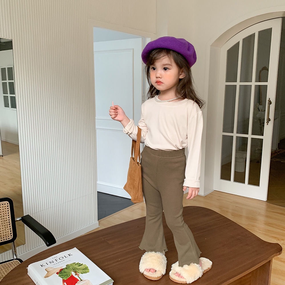 [Hàng Mới Về] Quần Ống Loe Mỏng Màu Trơn Thoải Mái Dễ Phối Đồ Phong Cách Hàn Quốc Cho Bé Gái