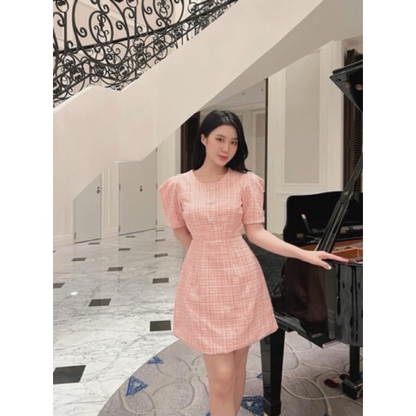 Đầm dạ tweed đính nơ đá