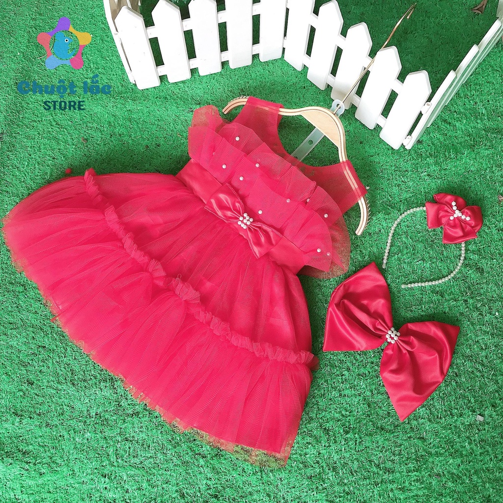 Váy công chúa cho bé gái chân váy 4 lớp kèm nơ cài 7kg đến 17kg