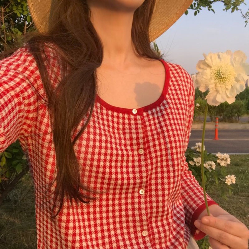 Áo Sơ Mi Tay Dài Dệt Kim Họa Tiết Kẻ Sọc Thời Trang Hàn Quốc Cho Nữ