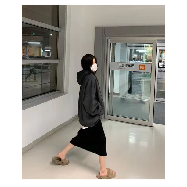 Áo Khoác Hoodie Dáng Dài Rộng In Chữ Thời Trang Mùa Thu Cho Nữ