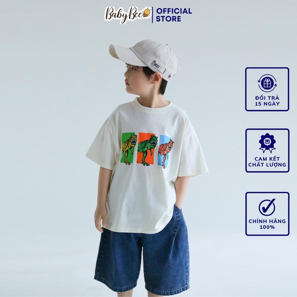 Áo thun phông bé trai size đại trẻ em 12-42kg dáng rộng tay lỡ vải cotton họa tiết khủng long BabyBee ATKL
