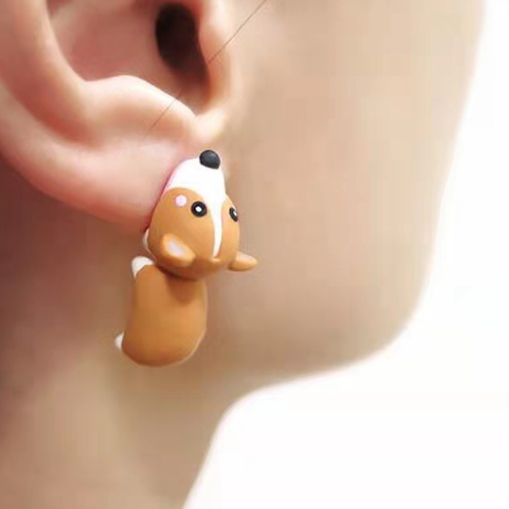 1 Đôi Bông Tai Hình Thú 3D Dễ Thương