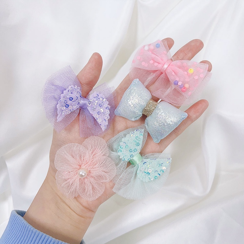 Set 10 Kẹp Tóc Nơ Lưới Thời Trang Cho Bé Gái