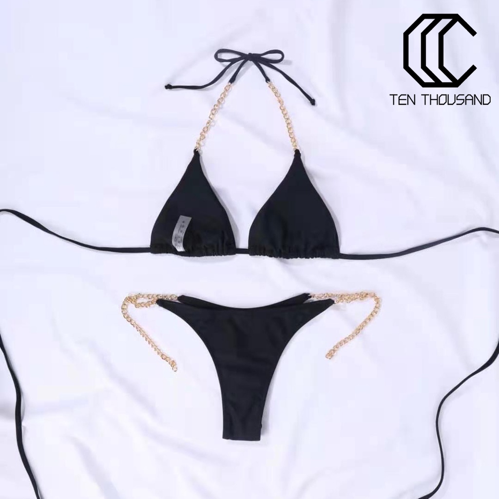 ❃1 Bộ Đồ Bơi Bikini Bằng Polyester Thoáng Khí Bắt Mắt Phối Dây Xích Quyến Rũ Cho Nữ