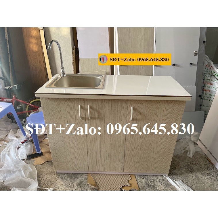 Tủ Bếp Nhựa Đài Loan Cao 81cm Ngang 1m05 Sâu 42cm Bồn Đơn Màu Gỗ Sồi TB028