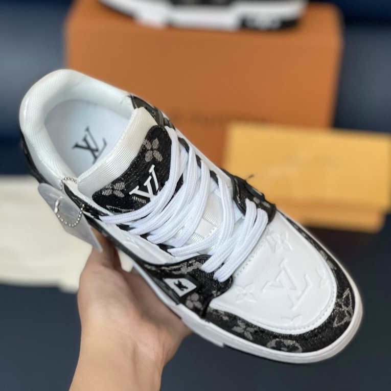 Giày Louis Vuitton LV Trainer White black & white green, giày thể thao LV cao cấp sang trọng full phụ kiện size 36-43