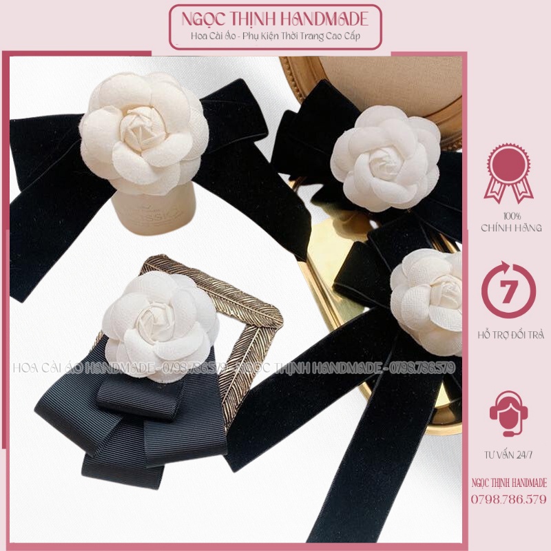 Nơ cài áo kiểu phối hoa đẹp mặc áo sơ mi hay váy đầm đều xinh lắm luôn [𝗡𝗴𝗼̣𝗰 𝗧𝗵𝗶̣𝗻𝗵 𝗛𝗮𝗻𝗱𝗺𝗮𝗱𝗲]