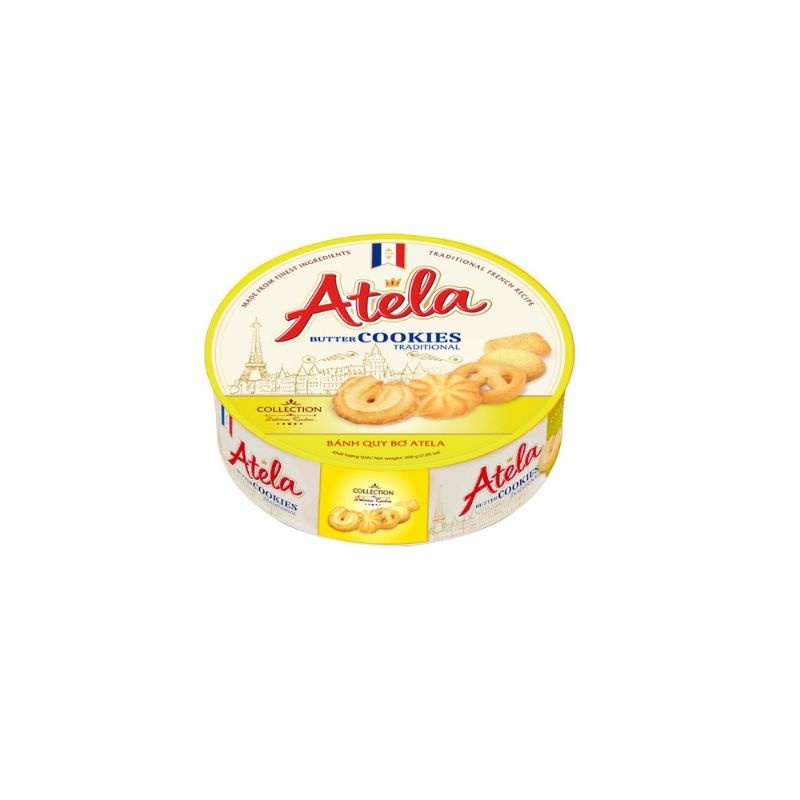 1 Hộp Bánh Atela quy bơ hộp thiếc 200g ,  bánh làm giỏ quà, tháp lễ....