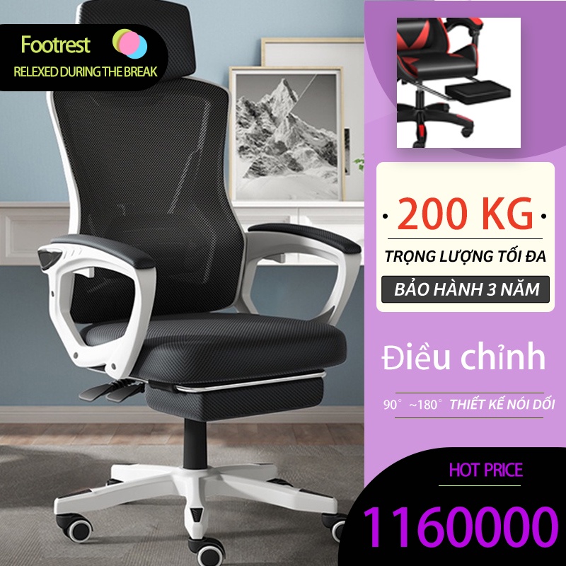 Ghế Văn Phòng Lưới Có Ngả Lưng Tựa Đầu Thoáng Khí Đệm Dày Công Thái Học