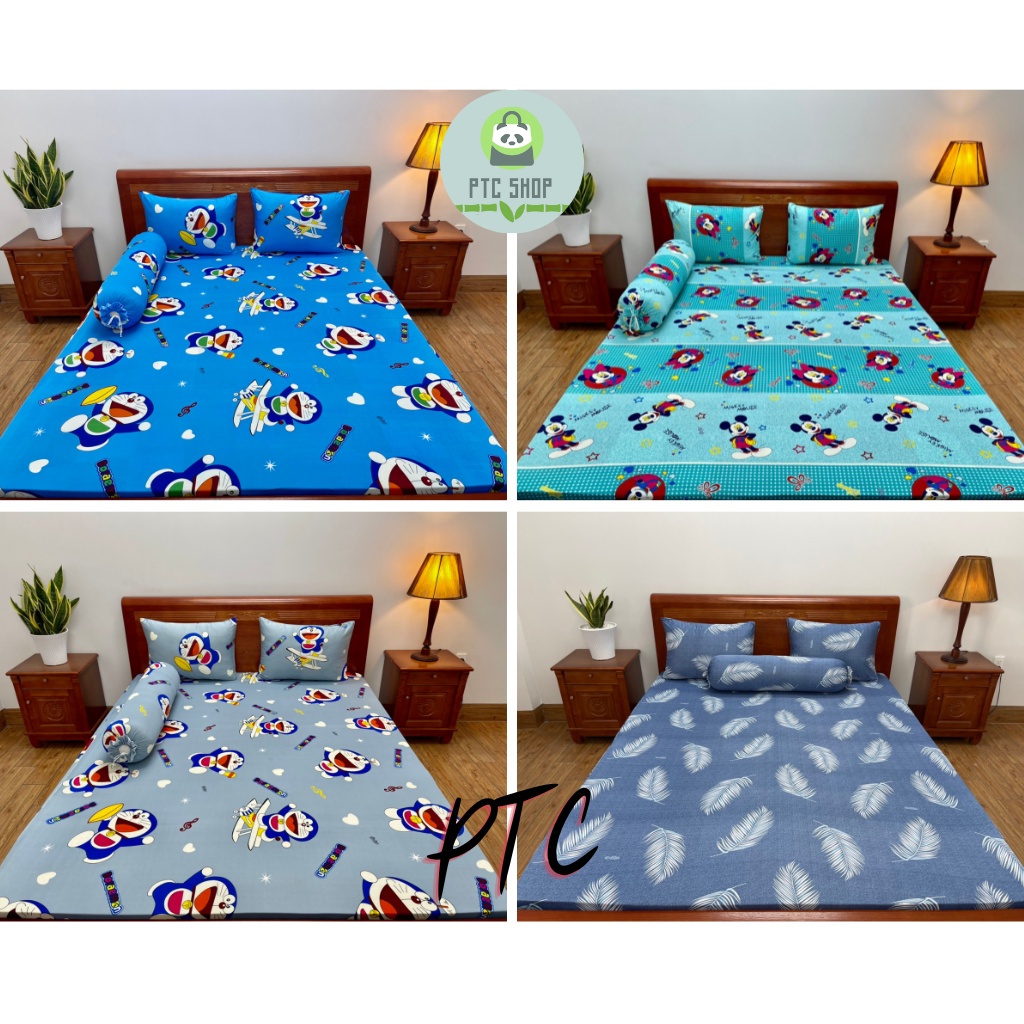 Bộ ga giường thun Hàn Quốc, ga gối thun lạnh 4 món, drap trải giường size nệm 1m6, 1m8 mẫu mã đa dạng - PTC SHOP.