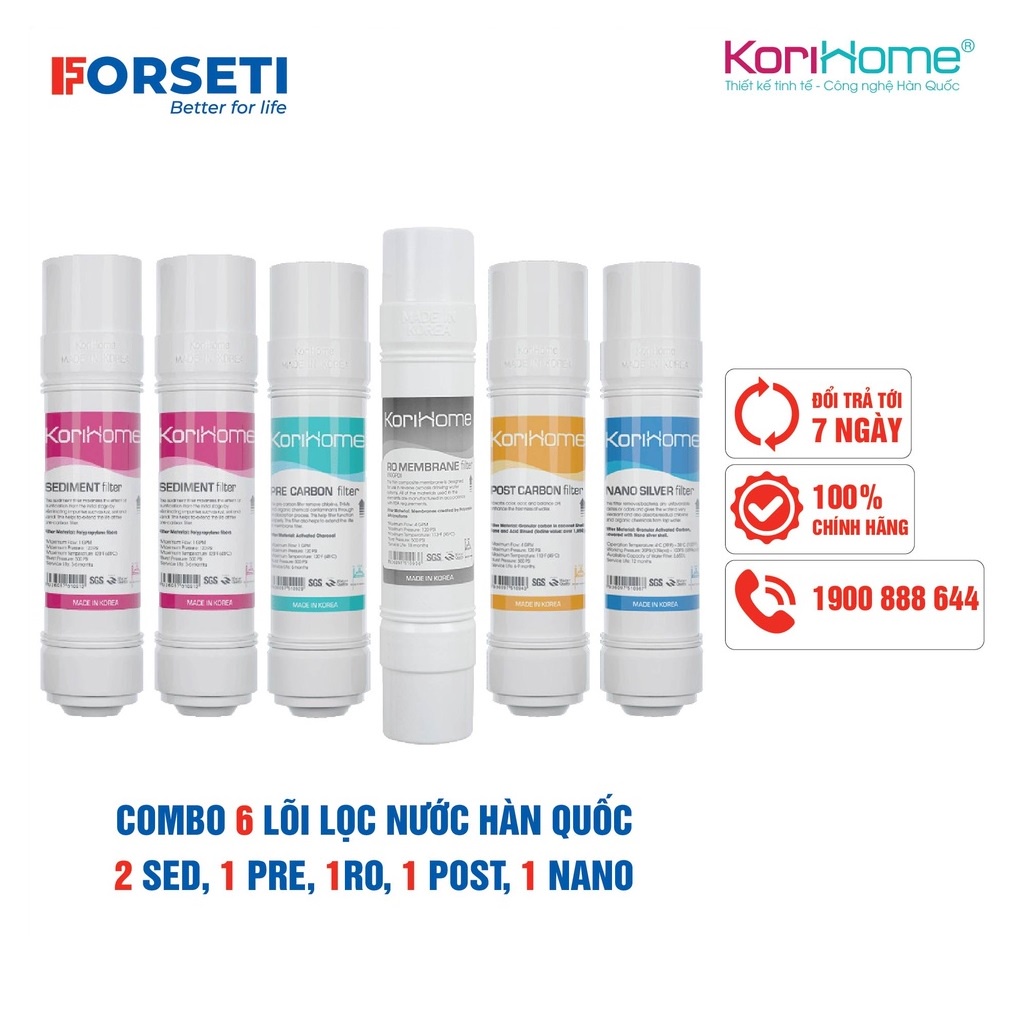Combo 6 lõi lọc nước Korihome chính hãng dùng cho máy lọc nước Korihome WPK-605