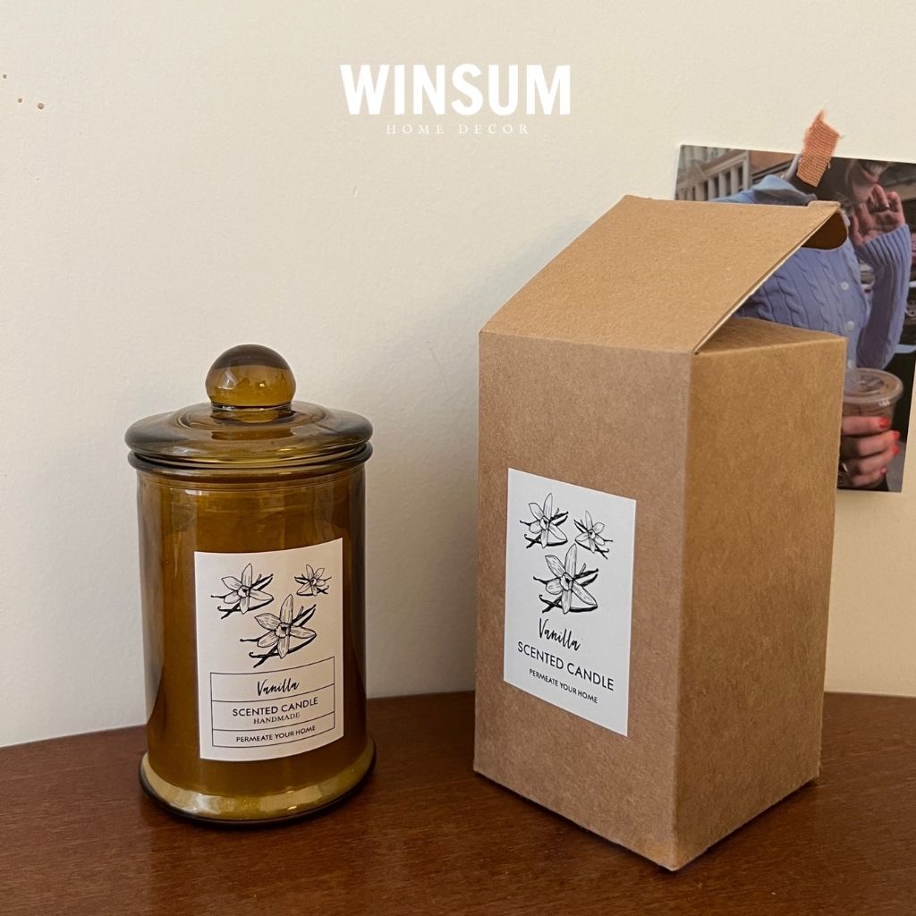 Nến thơm tinh dầu thiên nhiên lọ thuỷ tinh có nắp, decor Giáng sinh - winsum